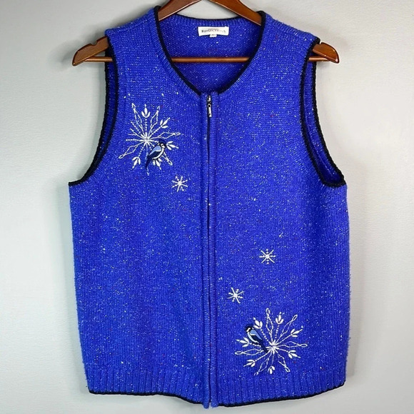 NORTHERN REFLECTIONS 90’s Vibe Sapphire Knit Embroidered Wool Sweater Vest L - Picture 10 of 10